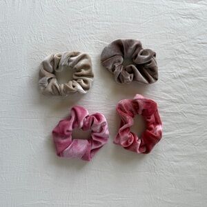 Set of Four Velvet Scrunchies (Pink + Brown)